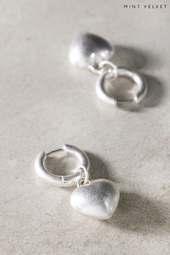 Mint Velvet Silver Heart Drop Earrings (Q87526) | £25
