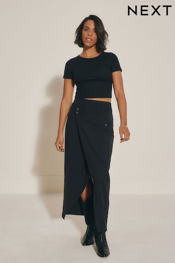 Black Asymmetric Waist Column Skirt (Q87622) | £32