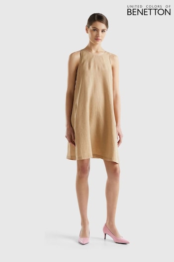 Benetton Girls Cream Mini Linen Dress (Q87724) | £60