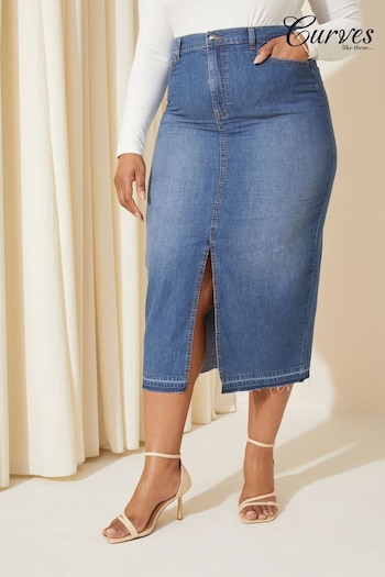 Curves Like These Blue Denim Midi Skirt (Q87807) | £42