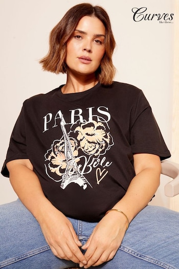Curves Like These Black Paris Short Sleeve Graphic T-Shirt (Q87809) | £18
