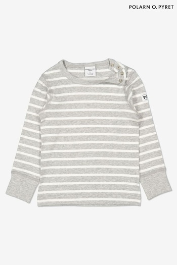 Polarn O. Pyret Grey Organic Cotton Striped Top (Q87969) | £18