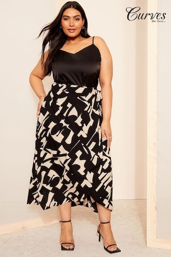 Curves Like These Black Wrap Midi Skirt (Q88029) | £45