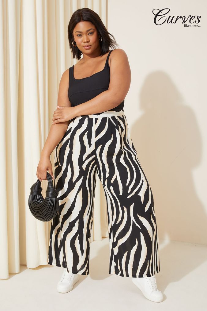 Animal Print Trousers Wide Cropped Trousers Next