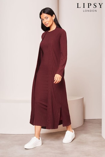 Lipsy Burgundy Red Red Long Sleeve Ribbed Cosy Longline Cardigan (Q88091) | £42