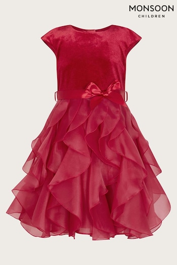 Monsoon Red Velvet Cancan Ruffle Dress (Q88222) | £65 - £75