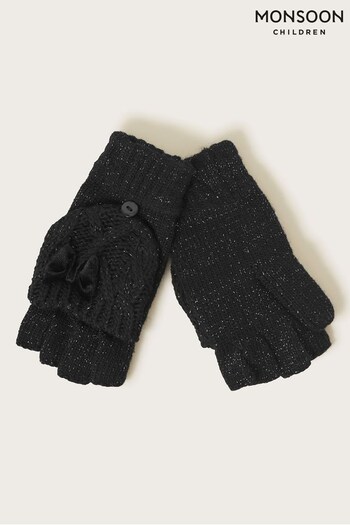 Monsoon Black Velvet Bow Gloves (Q88224) | £12