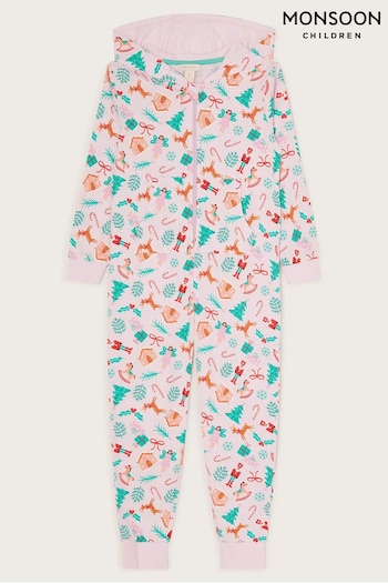 Monsoon Pink Christmas Jersey Sleepsuit (Q88258) | £26 - £30