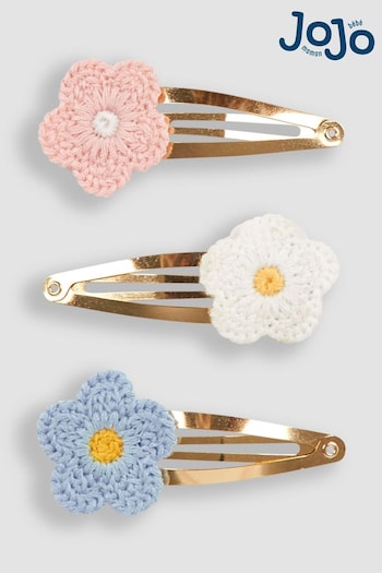 JoJo Maman Bébé Pink 3-Pack Crochet Flower Clips (Q88261) | £7