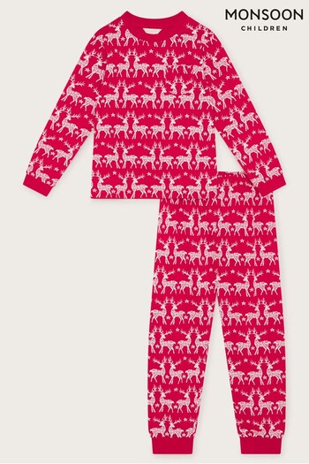 Monsoon Red Reindeer Jersey Pyjama Set (Q88275) | £24 - £28