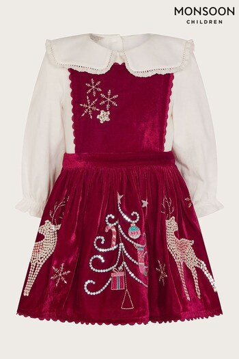Monsoon Baby Red Velvet Christmas Pinafore Dress (Q88276) | £32 - £36