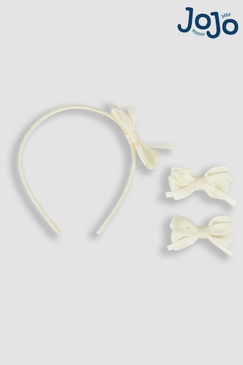 JoJo Maman Bébé Cream Bow Hairband & Clips Set (Q88285) | £8.50
