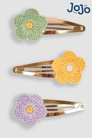 JoJo Maman Bébé Yellow 3-Pack Crochet Flower Clips (Q88287) | £7