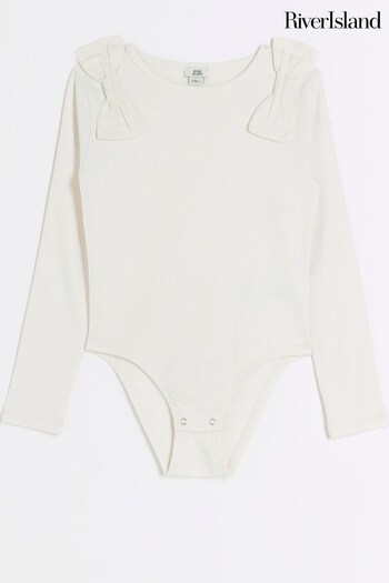 River Island Cream Girls Bow Shoulder Bodysuit (Q88301) | £14
