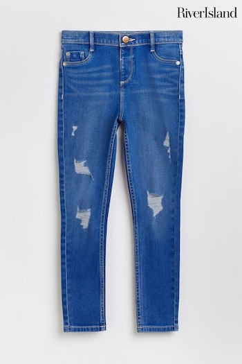 River Island Blue Girls Ripped Skinny Fit Jeans Verde (Q88303) | £18 - £26