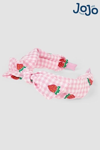 JoJo Maman Bébé Pink Strawberry Embroidered Gingham Headband (Q88305) | £7
