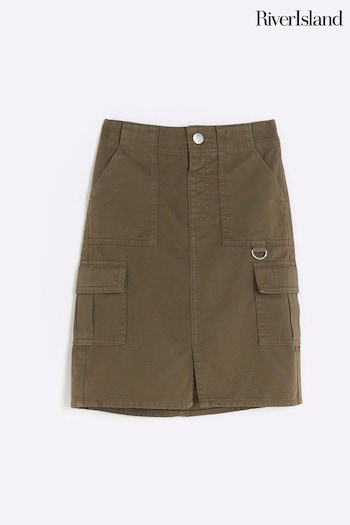 River Island Green Girls A Line Cargo Midi Skirt (Q88315) | £18