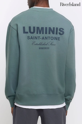 River Island Green Luminis Washed Crew Neck Sweat Top (Q88323) | £35