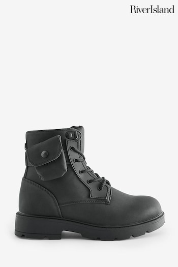 River Island Black Boys Pocket Boots (Q88335) | £32