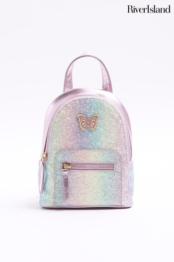 River Island Pink Small Girls Glitter Ombre Backpack (Q88350) | £22