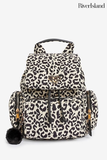 River Island Brown Girls Beige Nylon Leopard Utility Backpack (Q88356) | £25