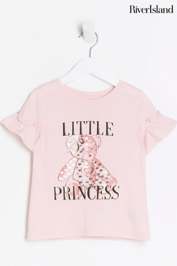 River Island Pink Girls Little Princess Bear T-Shirt (Q88390) | £10