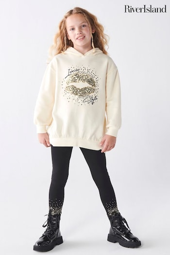 River Island Cream Girls Embellished Lip Hoodie Set (Q88400) | £28