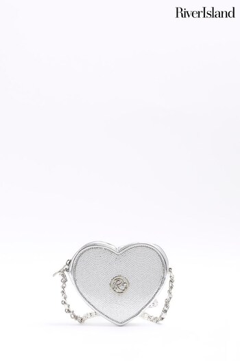 River Island Silver Girls Heatseal Heart Xbody Bag (Q88404) | £20