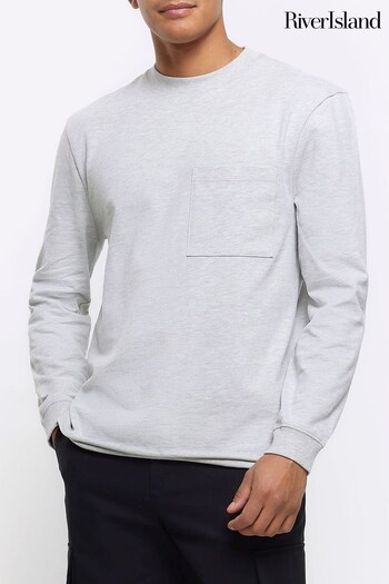 River Island Grey Regular Fit Cuff Pocket T-Shirt (Q88409) | £22