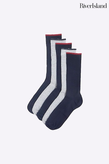 River Island Grey Rib Multipack of 5 Ankle Socks (Q88417) | £15