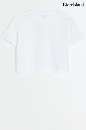 River Island White Girls Lips Crop T-Shirt (Q88419) | £10
