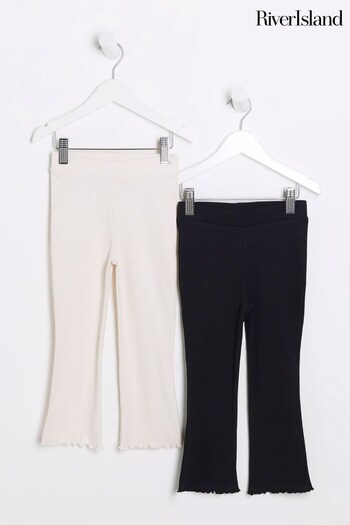 River Island White/Black Girls Multipack of 2 Kickflare High-Rise Trousers (Q88433) | £14
