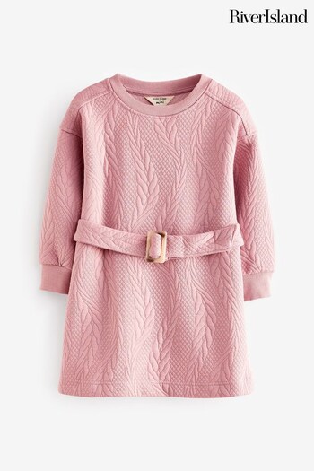 River Island Pink Girls Cable Sweat Dress (Q88452) | £20