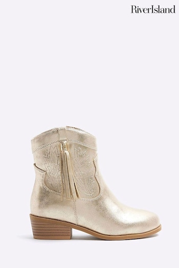 River Island Gold Girls Tassel Western Boots 35mm (Q88465) | £35