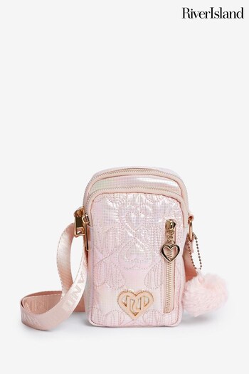 River Island Pink Girls Nylon Heart Pom Festival Bag (Q88476) | £16