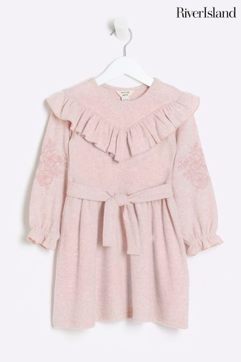 River Island Pink Mini Girls Cosy Embroidery Dress (Q88479) | £20