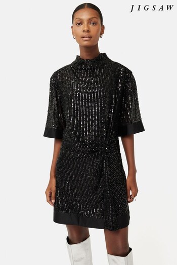 Jigsaw Black Waterfall Sequin Mini Dress (Q88490) | £195