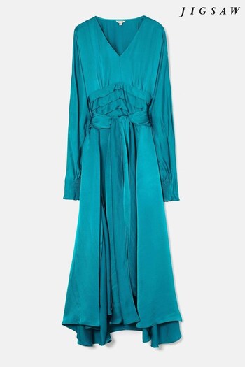 Jigsaw Blue Hammered Satin Sash Dress (Q88528) | £225