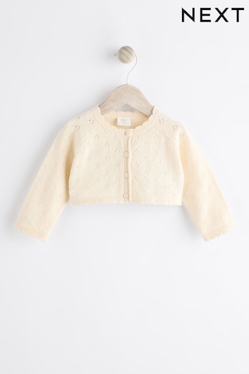 Cream Pointelle Baby Knitted Shrug Cardigan (0mths-2yrs) (Q88533) | £10 - £12
