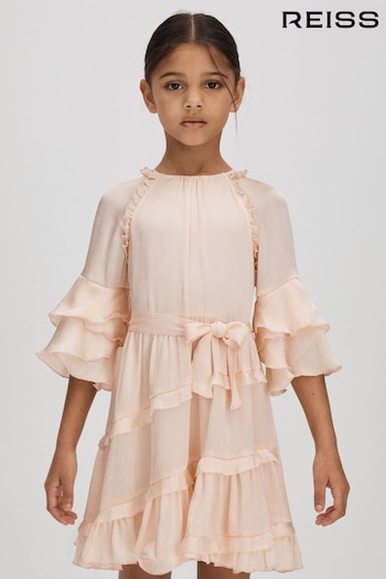 Reiss Pink Polly Teen Textured Satin Frilly Dress (Q88541) | £85