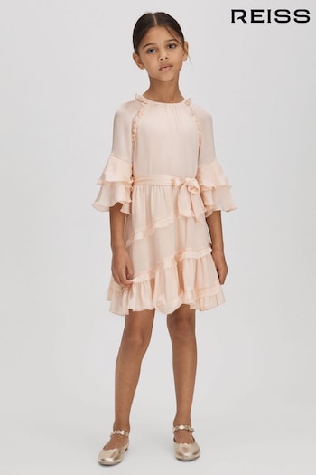 Reiss Pink Polly Senior Textured Satin Frilly Dress (Q88542) | £81