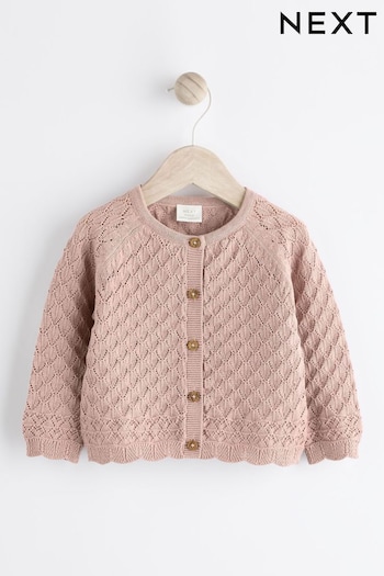 Pink Baby Pointelle Knitted Cardigan (0mths-2yrs) (Q88555) | £12 - £14