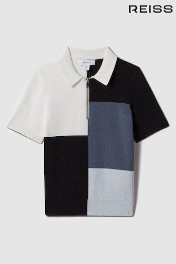 Reiss Blue Delta Teen Colourblock Half-Zip Polo Shirt (Q88569) | £46