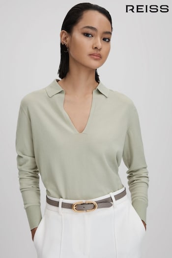 Reiss Sage Nellie Knitted Collared V-Neck Top (Q88574) | £88