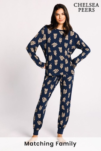 Chelsea Peers Blue Cockapoo Print Crewneck Long Pyjama Set (Q88643) | £38