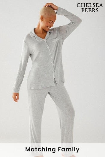 Chelsea Peers Grey Modal Button Up Long Pyjama Set (Q88646) | £52