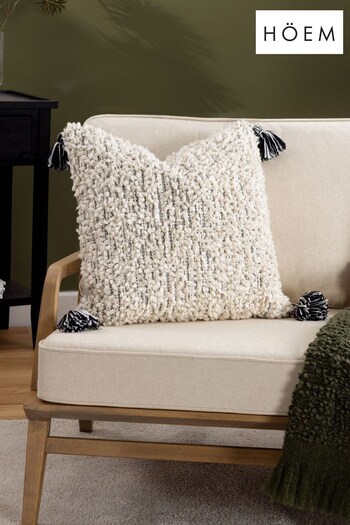 HÖEM Black Cambre Boucle Tasselled Feather Filled Cushion (Q88649) | £32