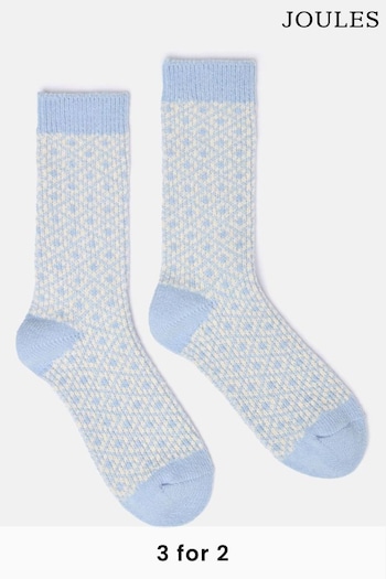 Joules Women's Toasty Blue Soft Geometric Socks (size 4-8) (Q88662) | £9.95