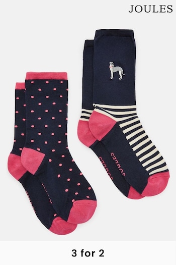 Joules Women's Everyday Navy 2 Pack Socks (size 4-8) (Q88671) | £9.95