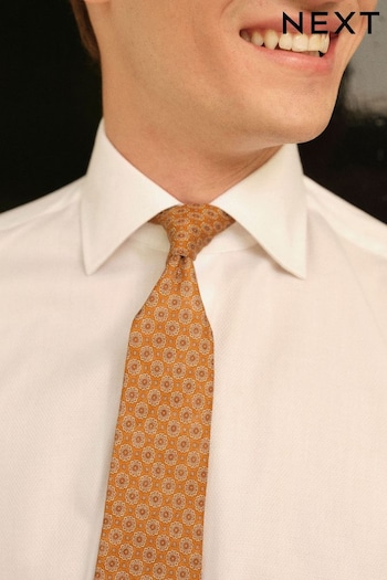 Ochre Yellow Medallion Linen Design Tie (Q88720) | £18